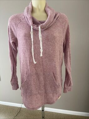 No Comment Cozy Pullover Hooded Tunic in Dusty Rose EUC